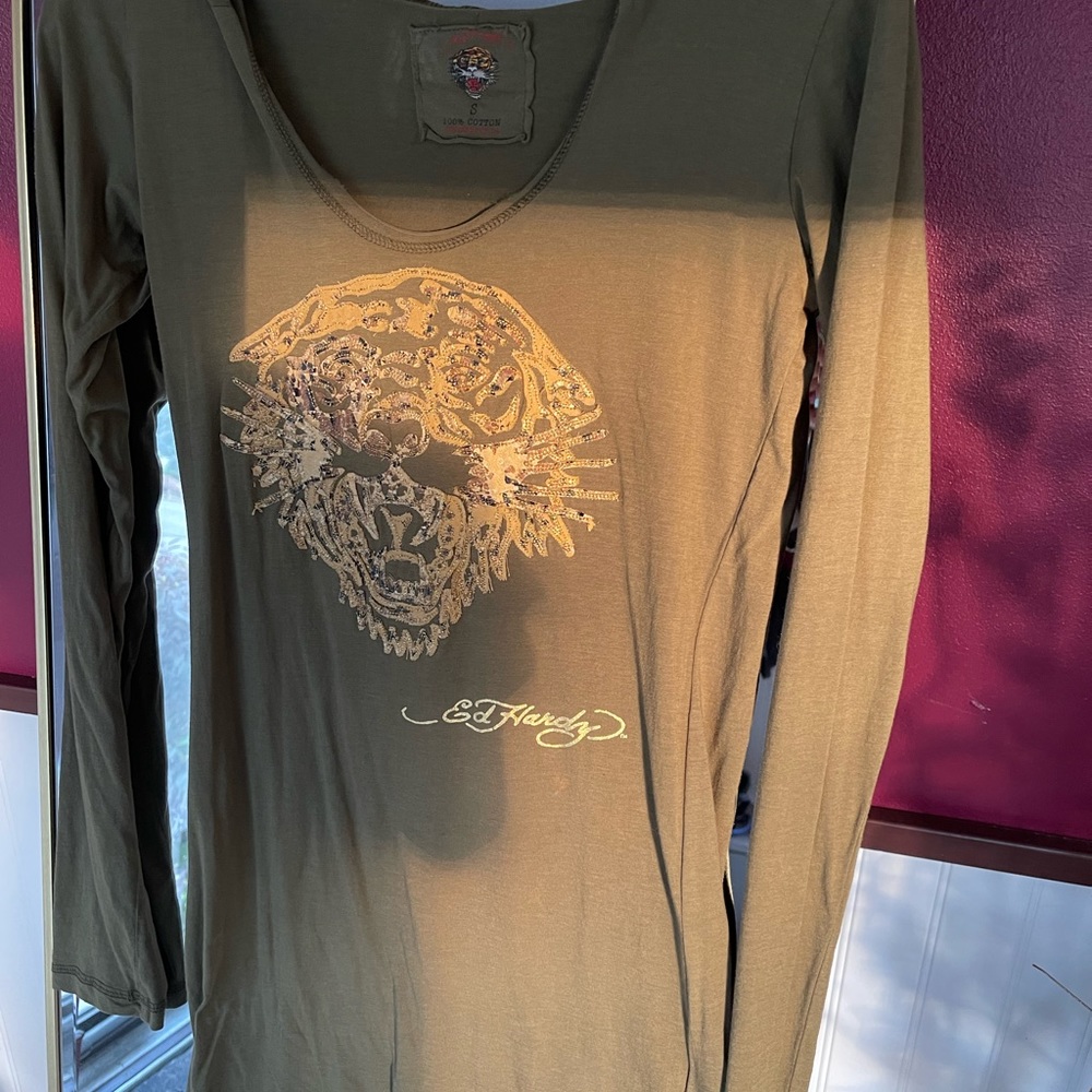 Ed Hardy gold graphic sweatshirt